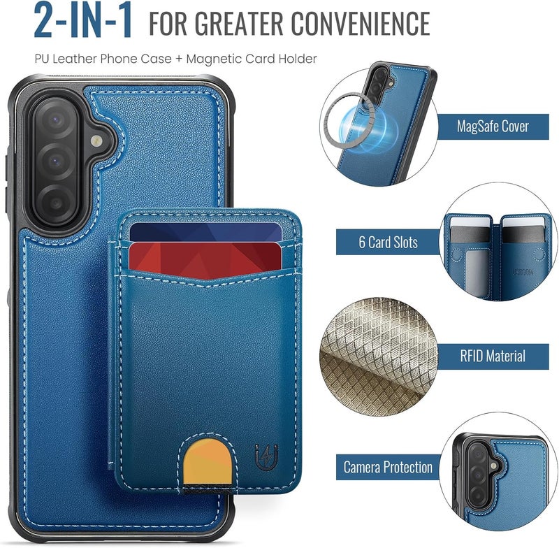 Usroom for Samsung Galaxy A17 Case Wallet Compatible with Magsafe, RFID Blocking Magnetic Card Holder 2 in 1 Detachable Kickstand Shockproof Phone Case for Galaxy A17 6.7" Blue - Image 4